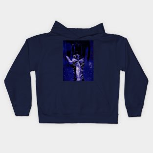 Digital collage and special processing. Hand full of spikes. Cursed. Blue. Kids Hoodie